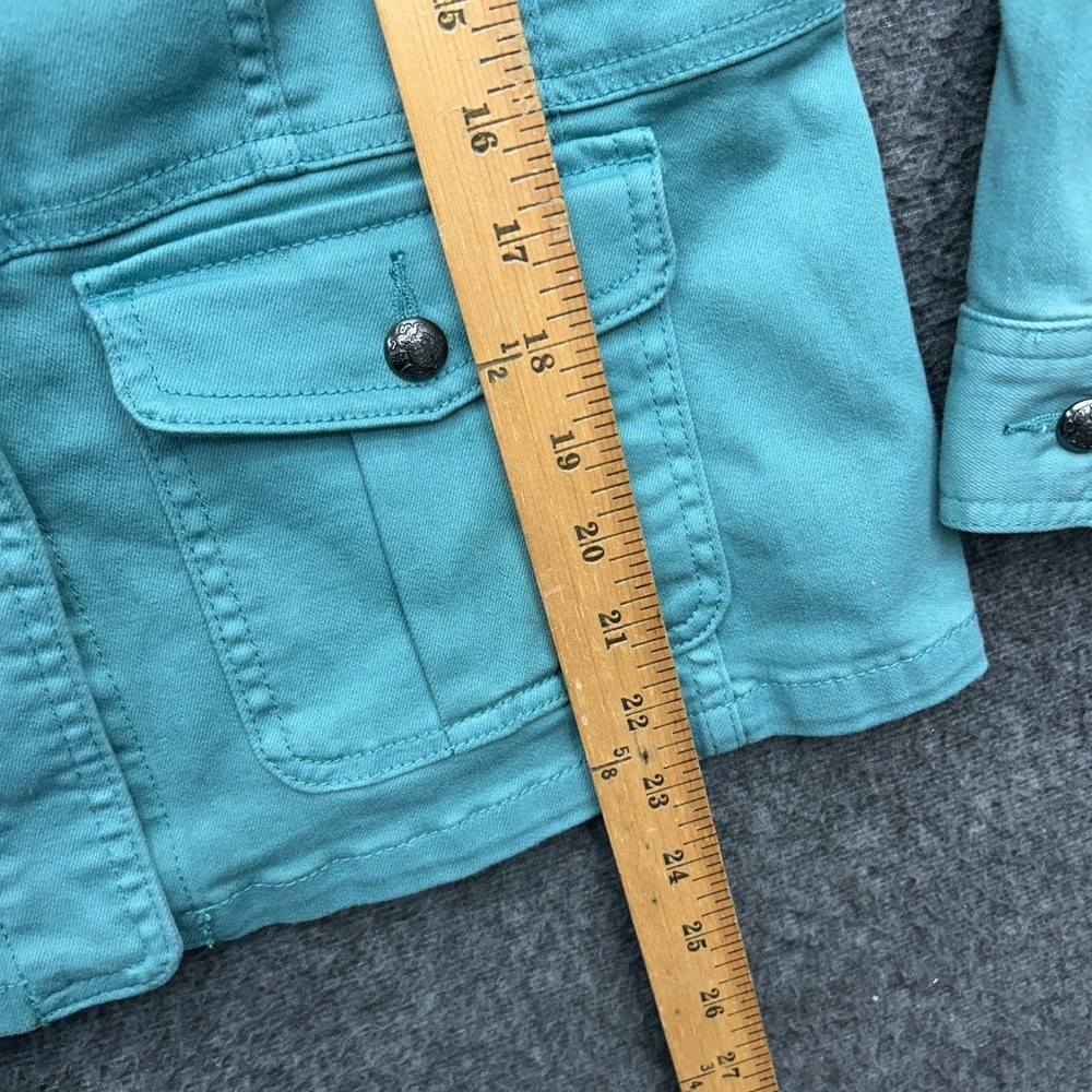Talbots Band Collar Front Button Pockets Jean Jacket Teal Size Large Petite - Picture 6 of 8